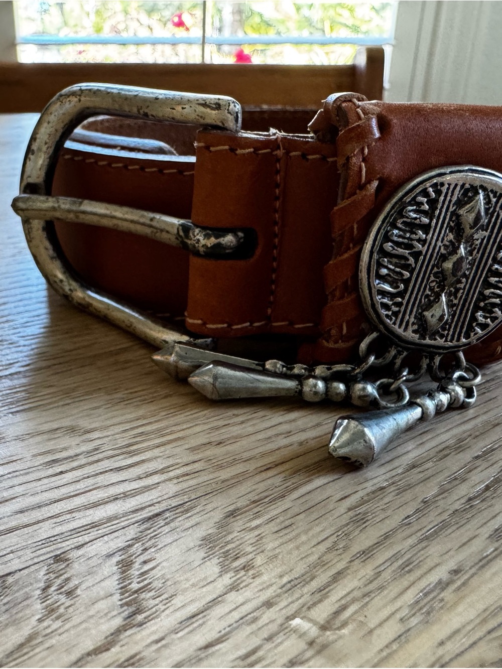 Brown Leather womens Belt with Silver Western Concho 33” vintage - Picture 2 of 6